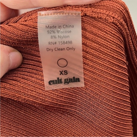 Cult Gaia Honey Dress in Clay Brown/Orange Amber Ruched Knit Knotted, Size XS - Picture 8 of 11